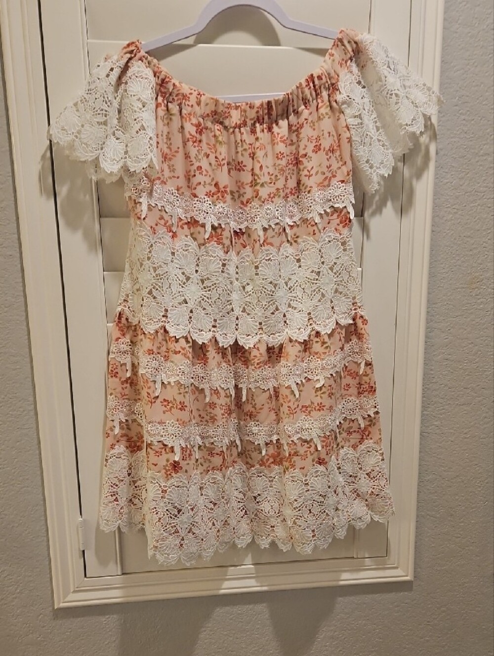 For Love And Lemons Peach Floral Lace Tiered Girls Dress